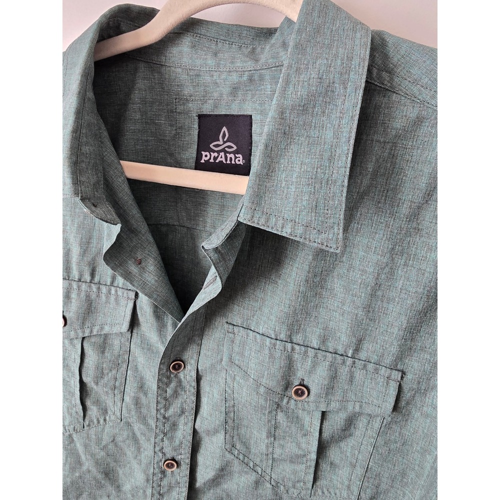 Prana Mens Large‎ Button Down Shirt Long Sleeve Hiking Travel Green Size L - Picture 8 of 10